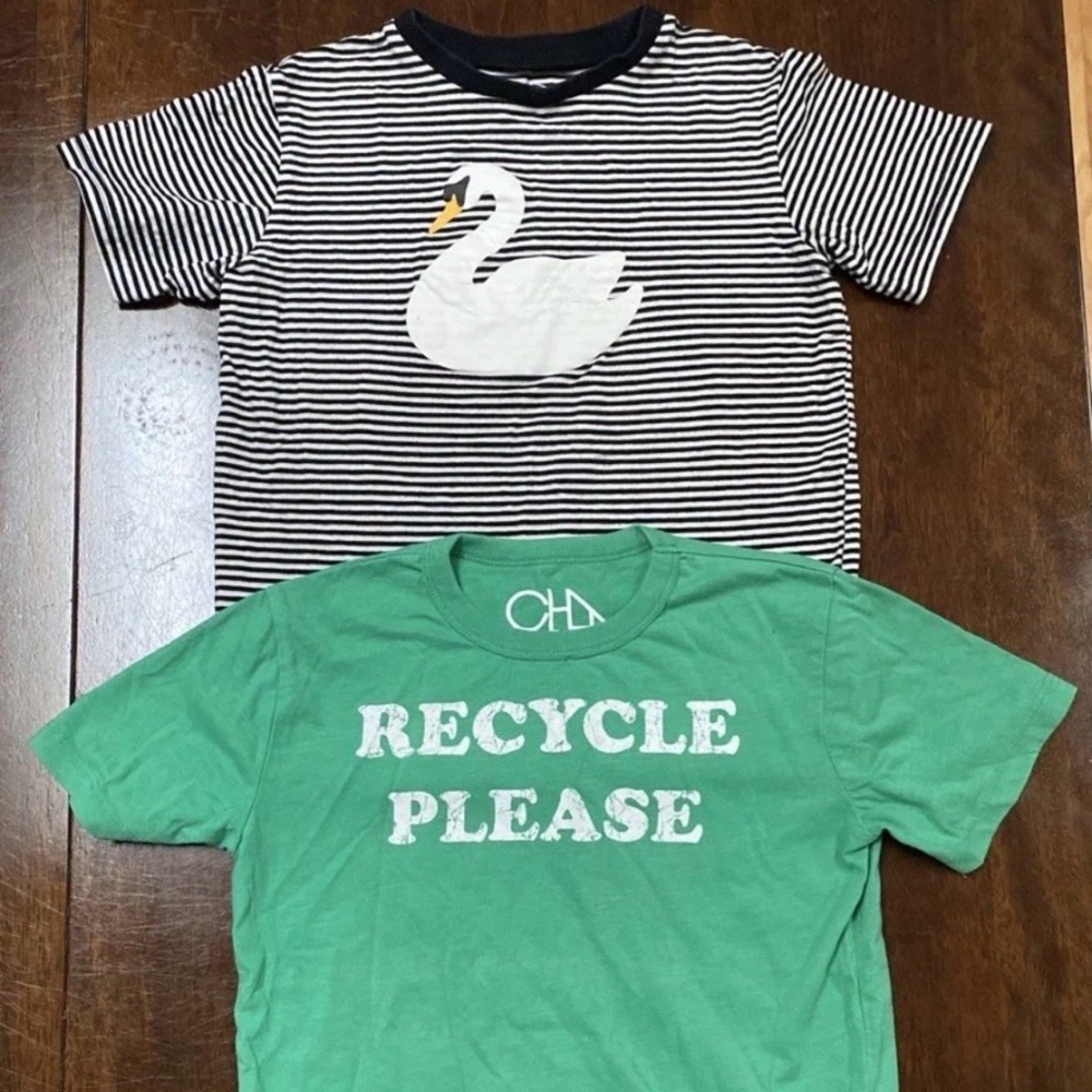 Whistle & Flute organic cotton crewneck and green Recycle Please Kids T-Shirts